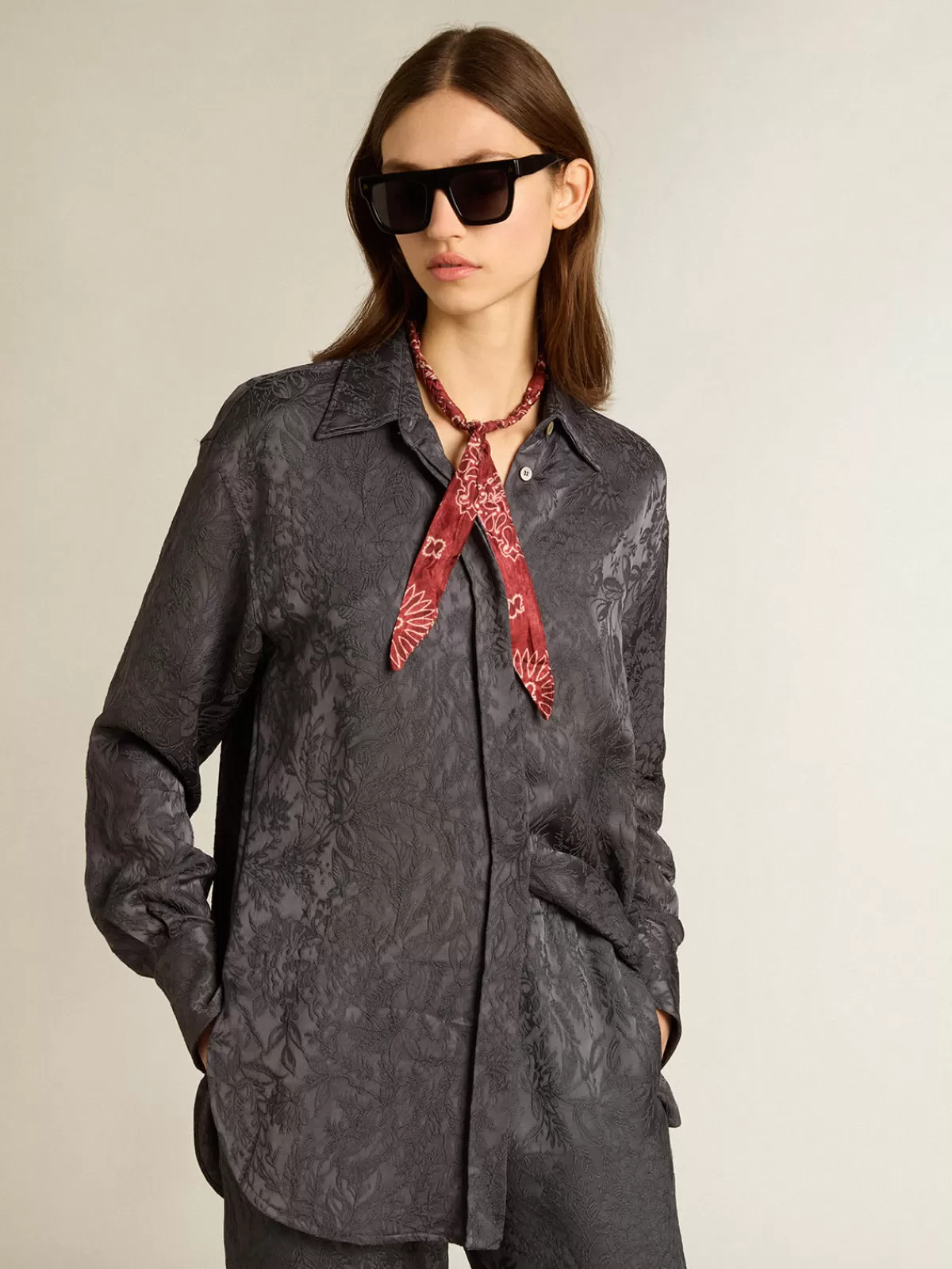 Golden Goose Jacquard shirt with all-over toile de jouy pattern shadowblue Store