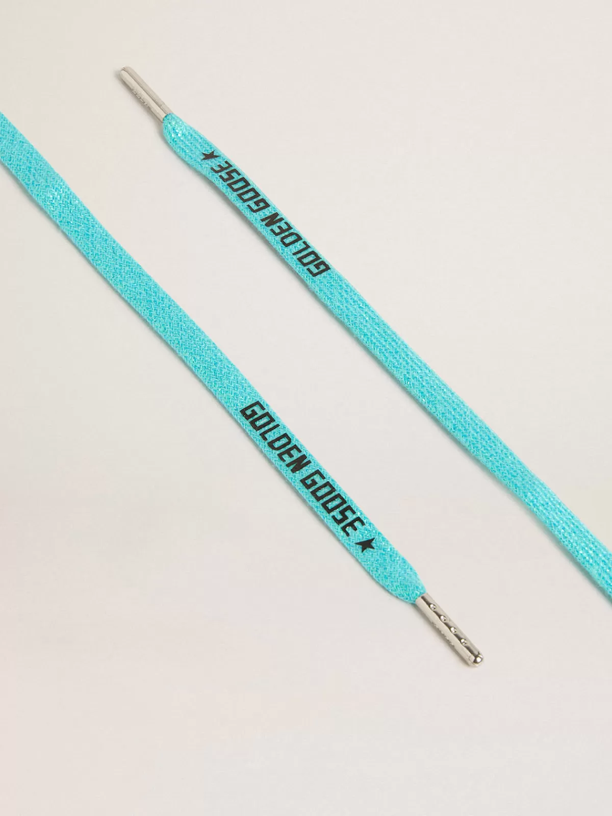 Golden Goose Light blue Lurex laces with contrasting black logo Shop