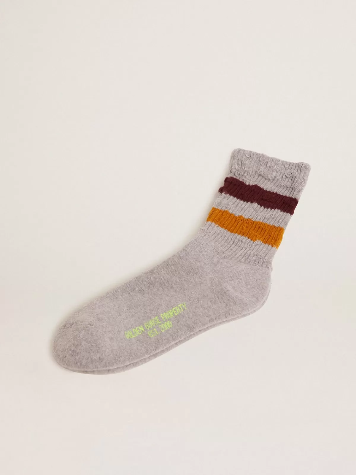 Golden Goose Melange grey socks with distressed details and two-tone stripes New