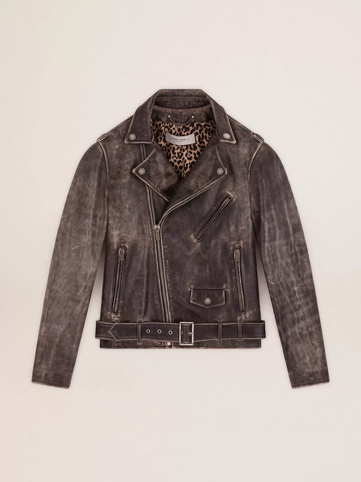 Golden Goose Men's biker jacket in distressed leather pink Store