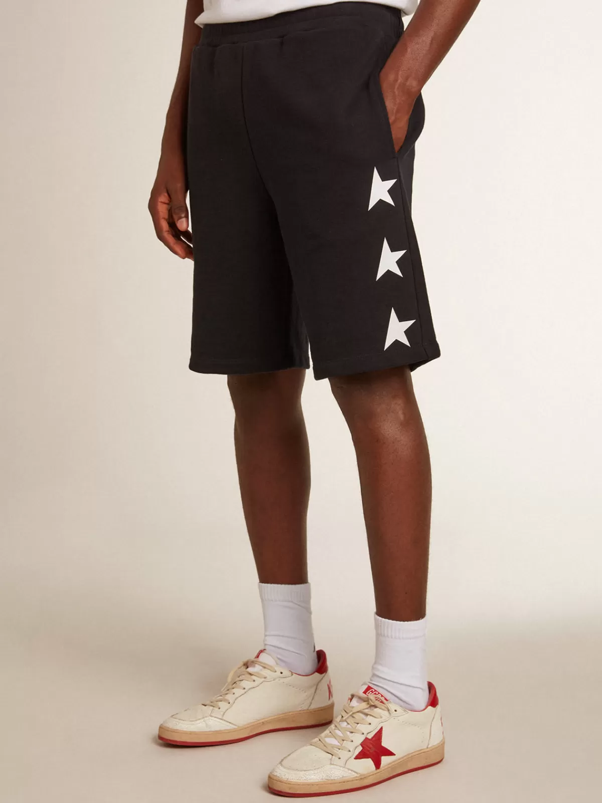 Golden Goose Men's bermuda shorts with white stars black Clearance