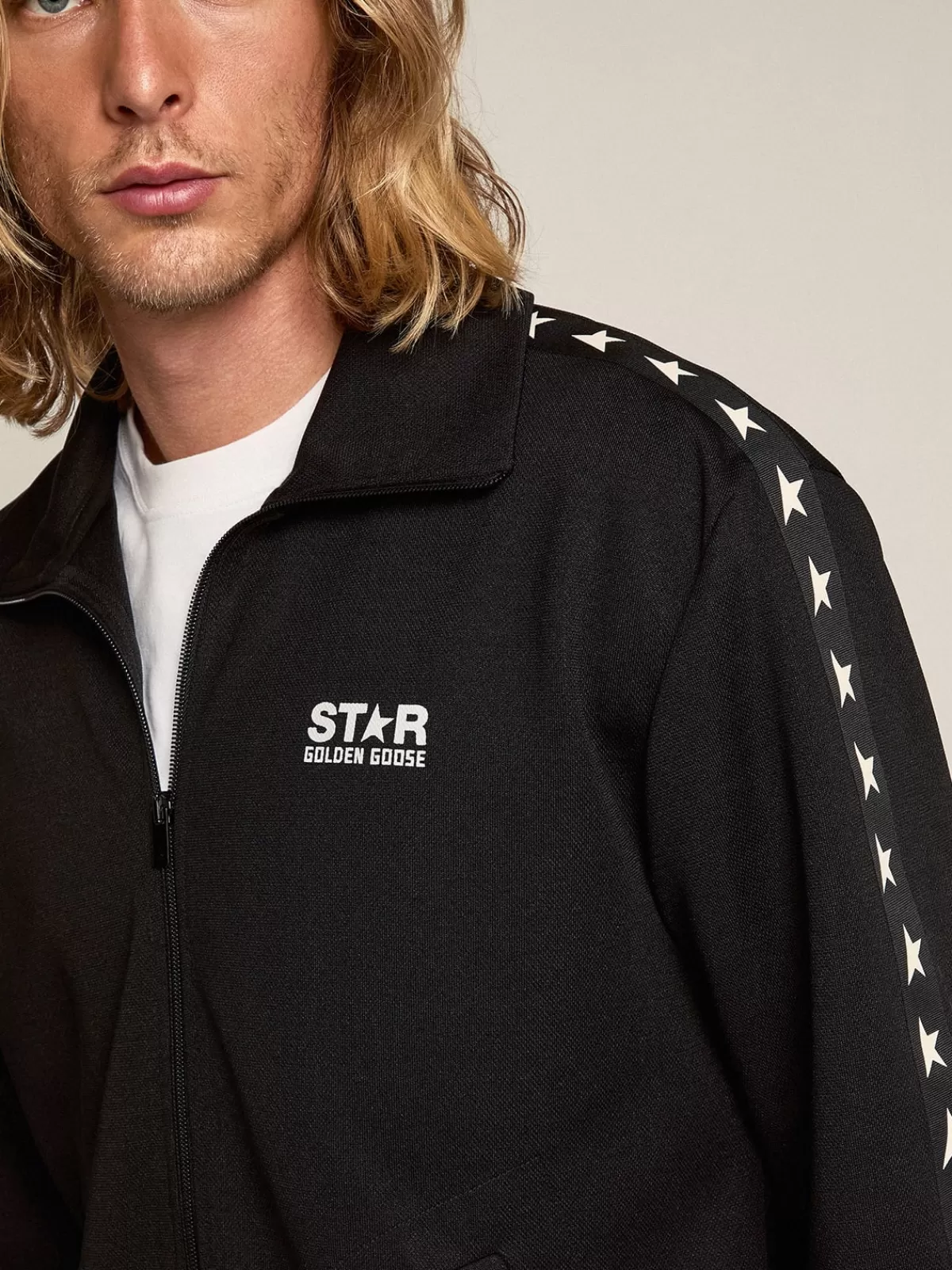 Golden Goose Men's zipped sweatshirt with white stars black Store