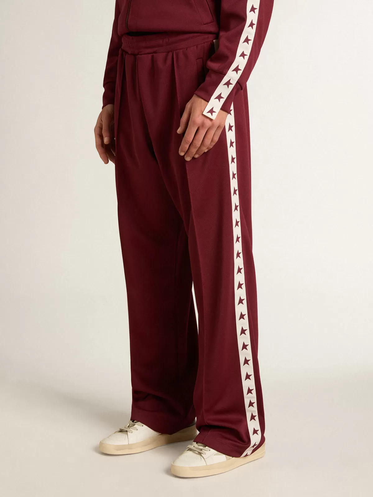 Golden Goose Men’s burgundy joggers with stars on the sides burgundyandwhite Cheap