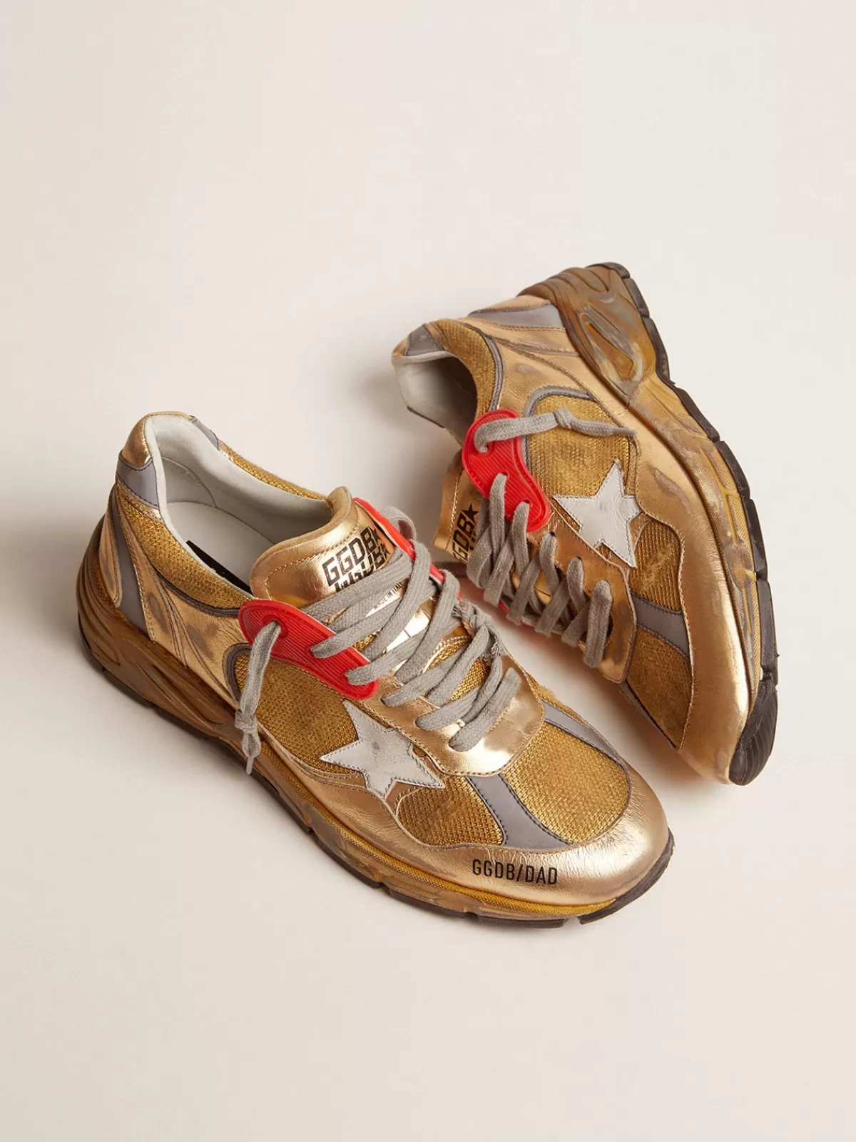 Golden Goose Men's Dad-Star with distressed finish gold Sale