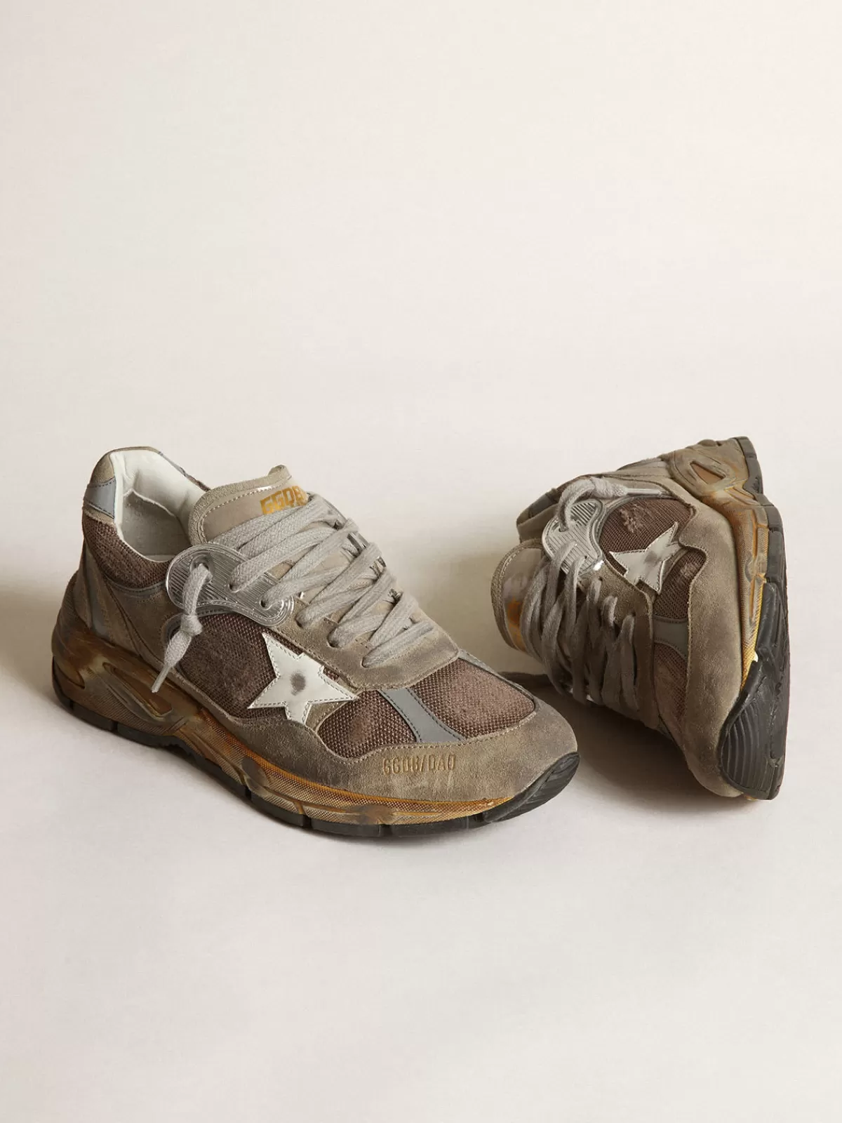 Golden Goose Men's Dad-Star in dove gray mesh and suede Hot