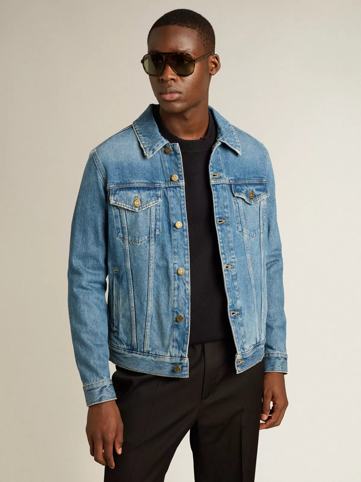 Golden Goose Men's denim jacket with medium wash blue Fashion