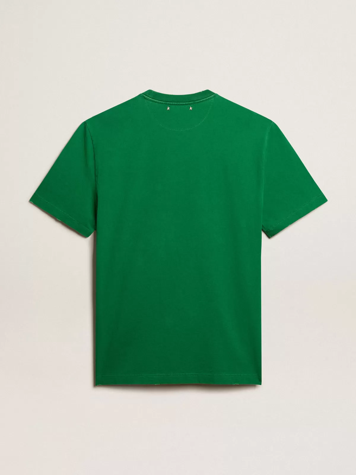 Golden Goose Men’s cotton T-shirt with lettering at the center green Best Sale