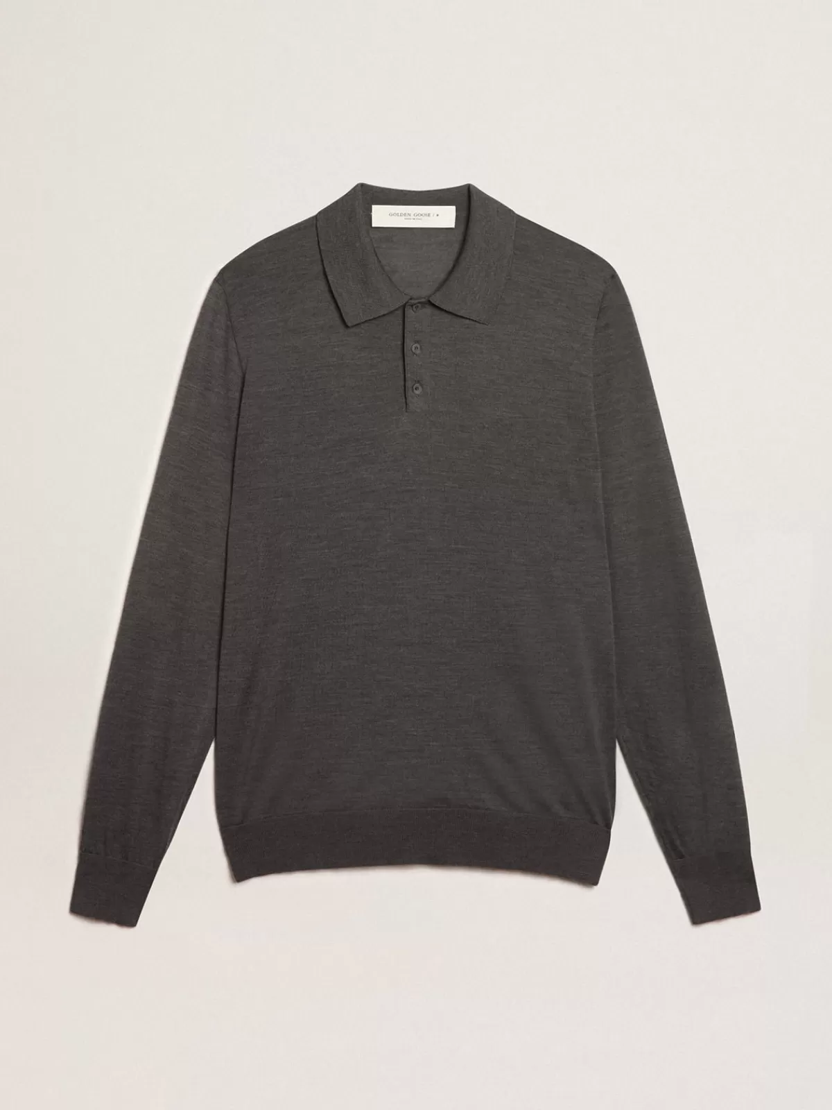 Golden Goose Men’s long-sleeved polo shirt in gray merino wool blue Online