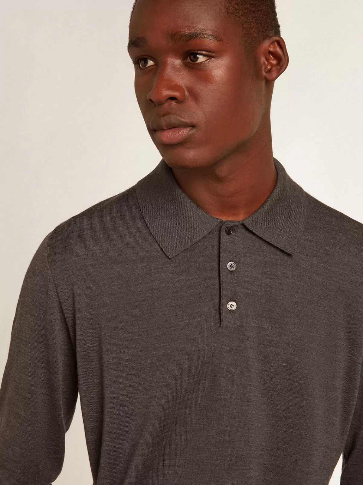 Golden Goose Men’s long-sleeved polo shirt in gray merino wool blue Online