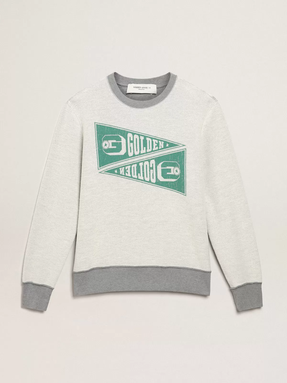 Golden Goose Men's mélange gray sweatshirt with green print melangegray Flash Sale