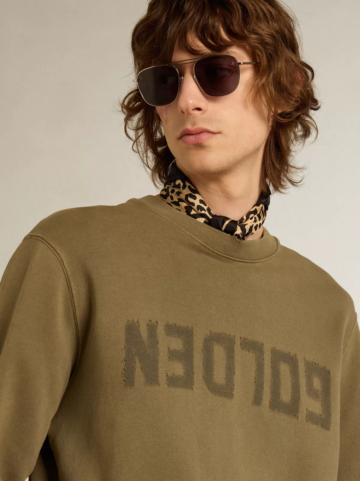 Golden Goose Men's olive green sweatshirt with Golden lettering olivegreen Fashion