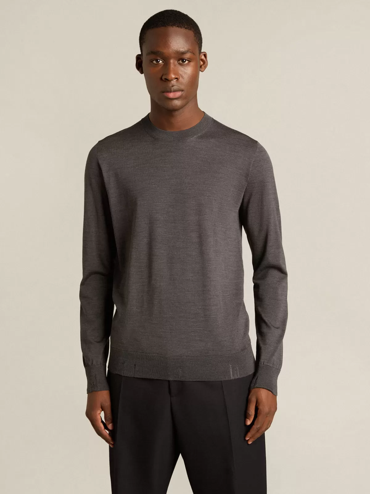 Golden Goose Men's round-neck sweater in dark gray mélange wool darkgraymelange Hot