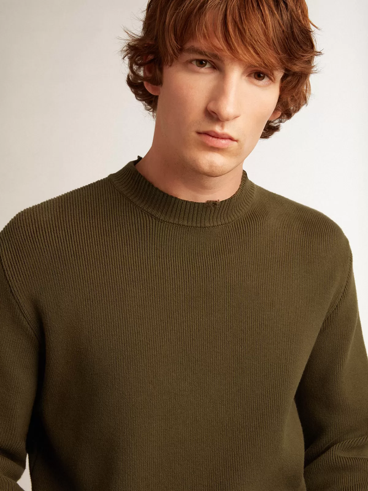 Golden Goose Men's round-neck sweater in military green cotton militarygreen Fashion