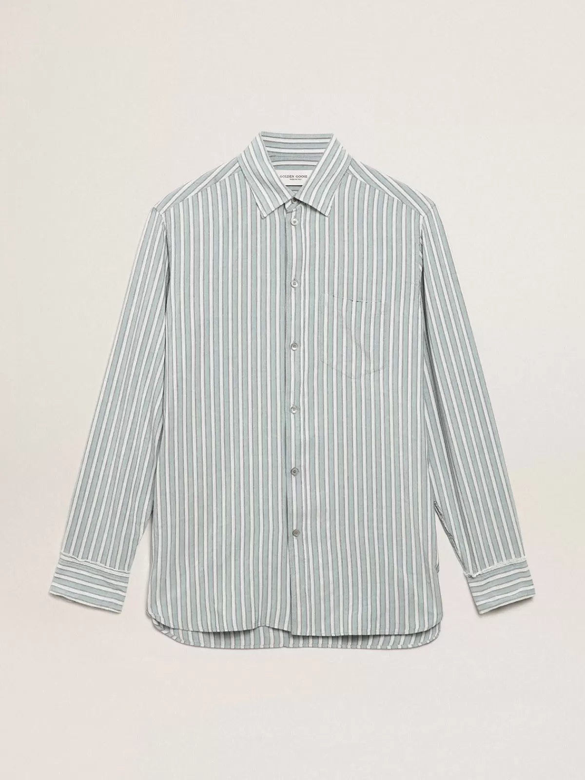 Golden Goose Men's shirt in viscose with stripes aqua Hot