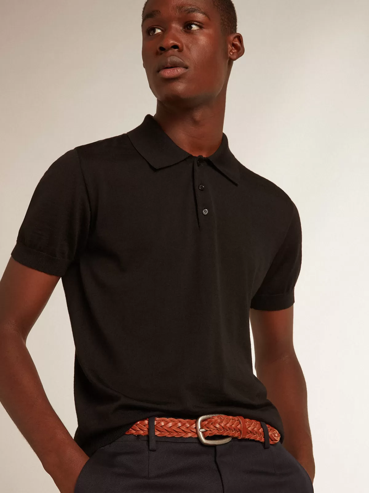 Golden Goose Men’s short-sleeved polo shirt in black merino wool darkgreen Online