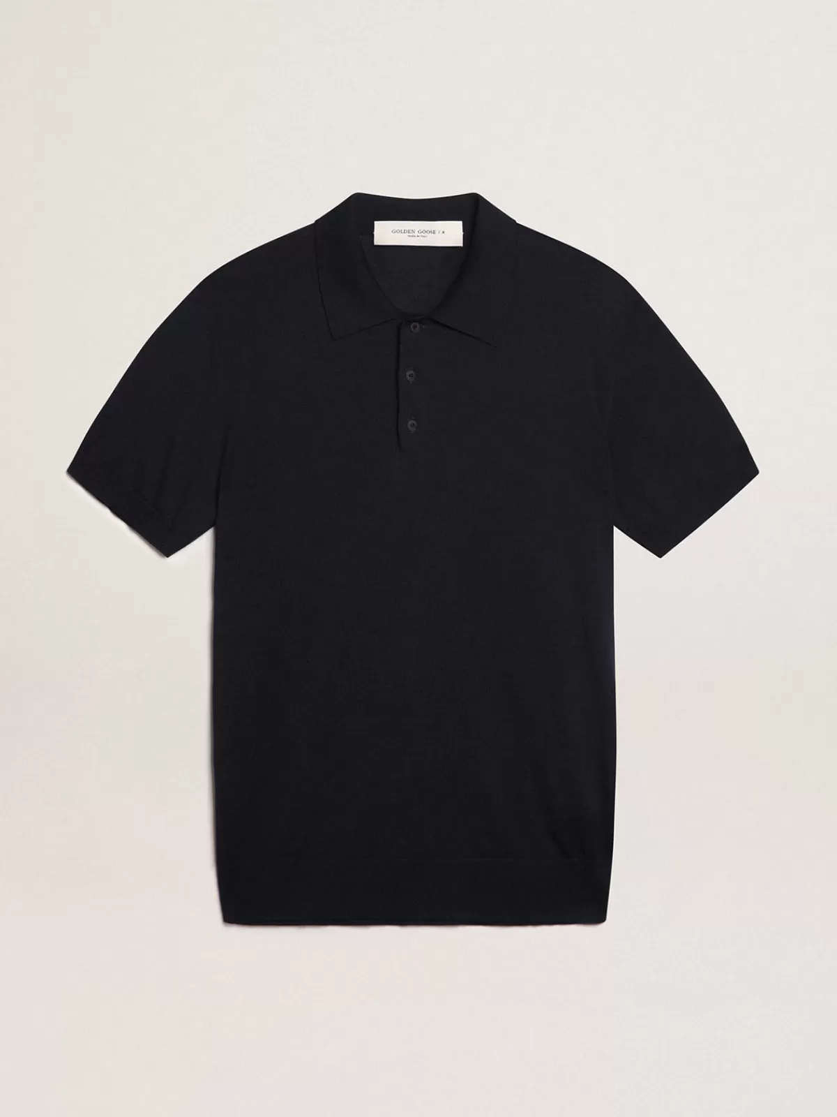 Golden Goose Men’s short-sleeved polo shirt in navy-blue merino wool caramel Hot