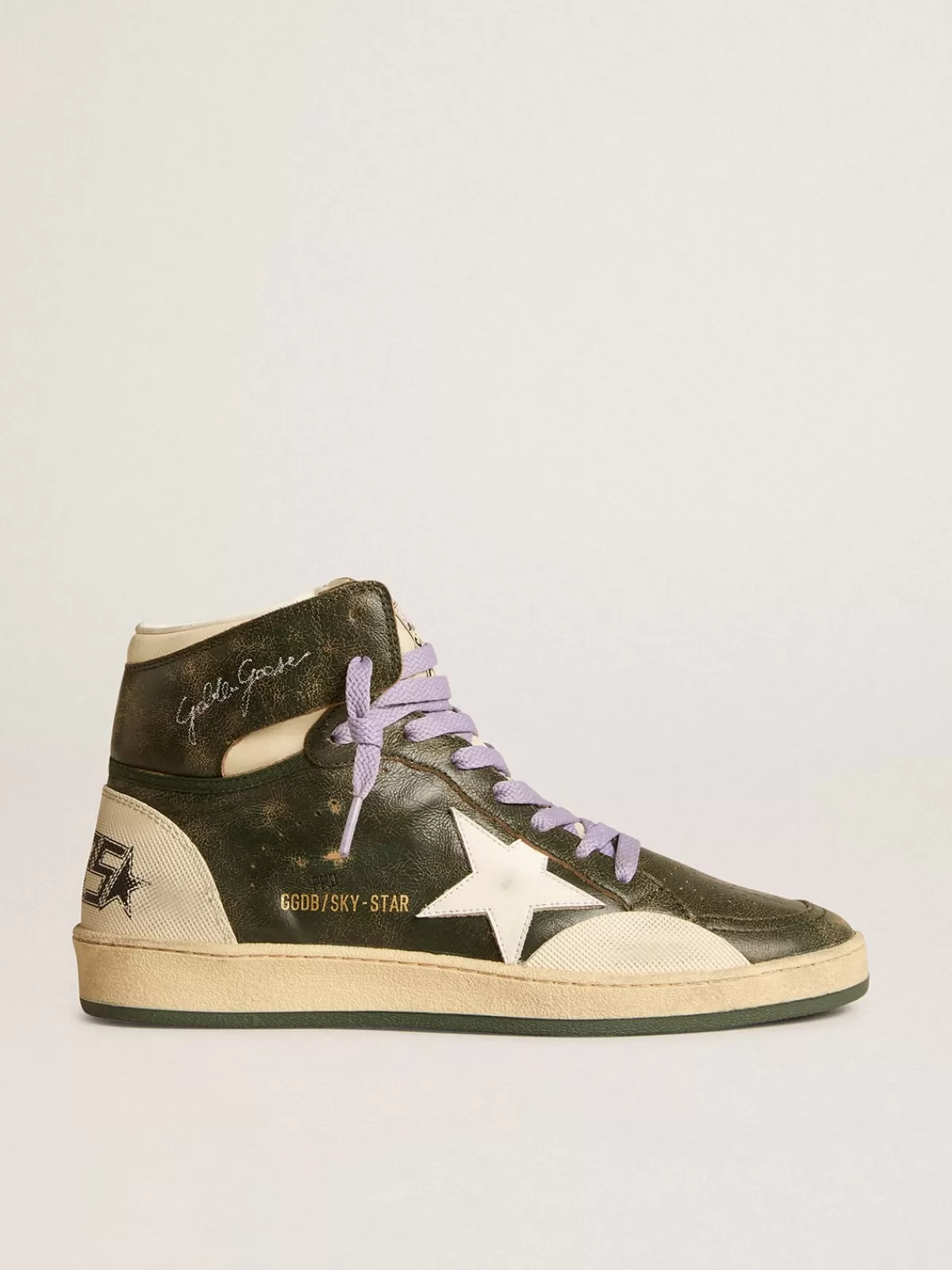 Golden Goose Men's Sky-Star Pro in green leather with white star darkgreen Outlet