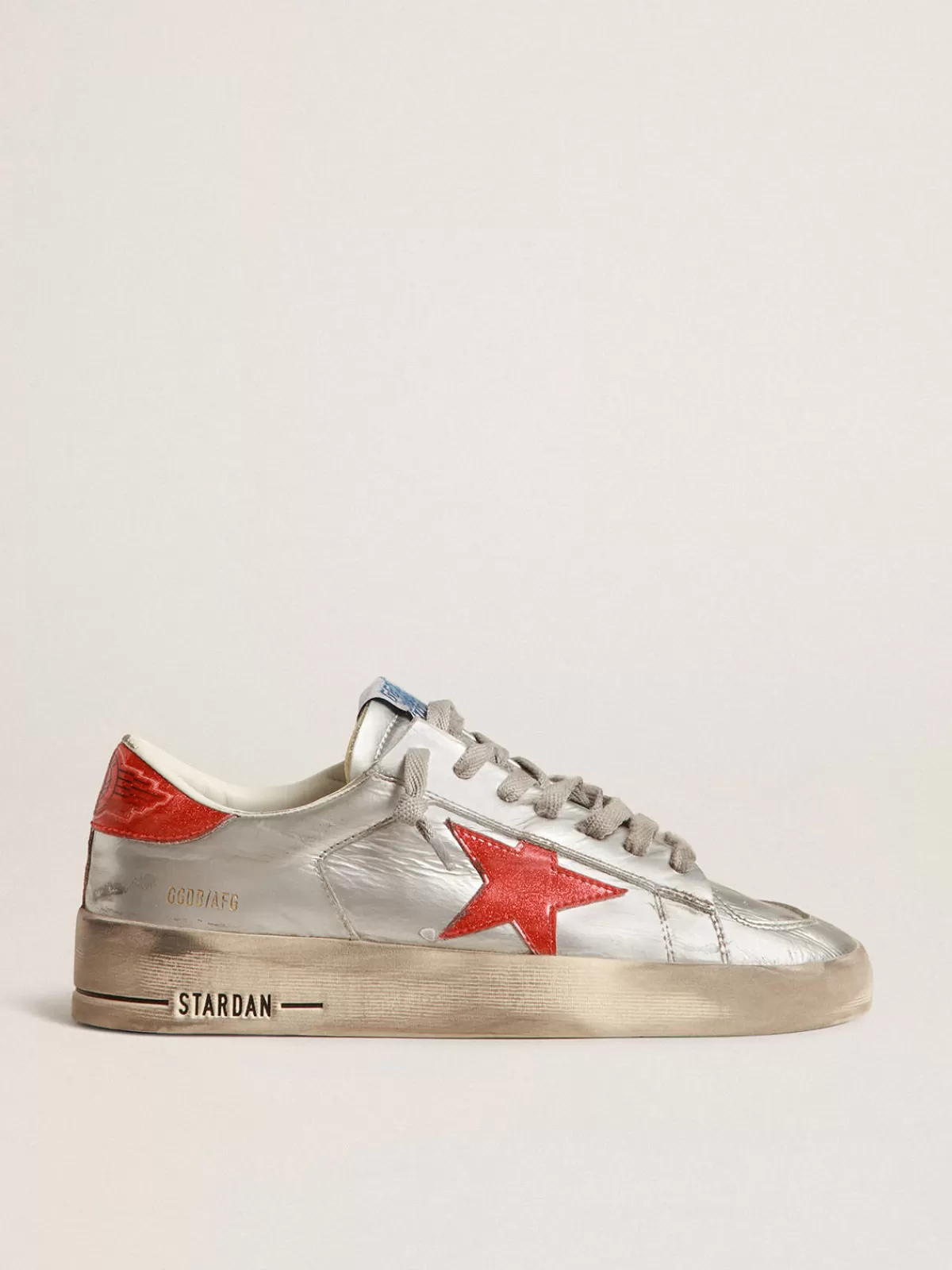 Golden Goose Men's Stardan in metallic leather with red glitter inserts Flash Sale