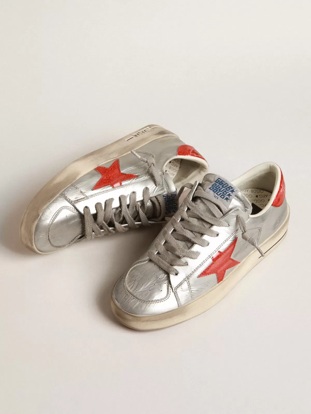 Golden Goose Men's Stardan in metallic leather with red glitter inserts Flash Sale