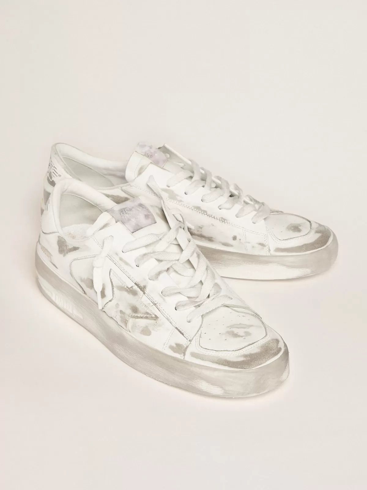 Golden Goose Men's Stardan in white leather with distressed effect Online