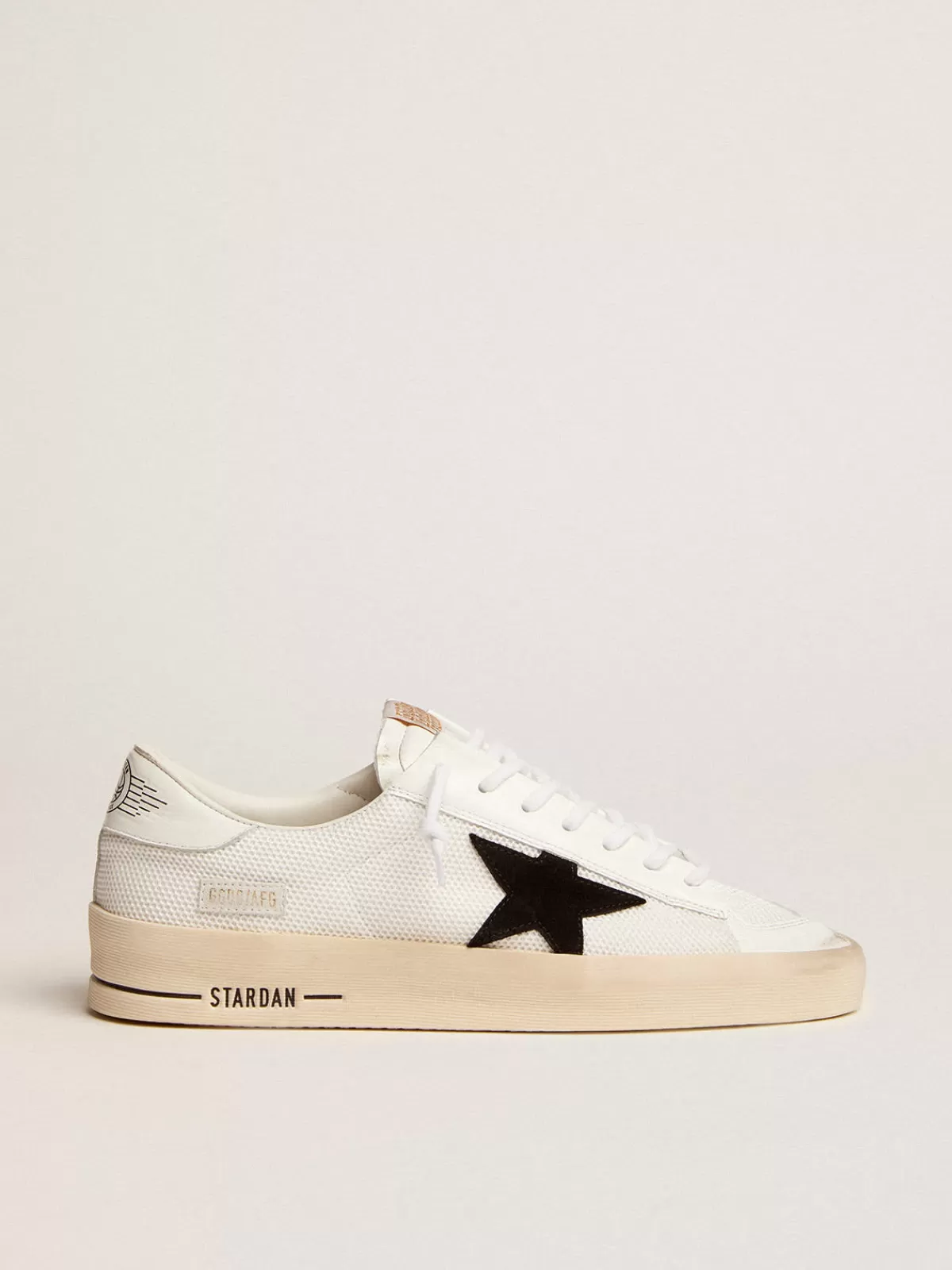 Golden Goose Men's Stardan in white mesh with black suede star Clearance