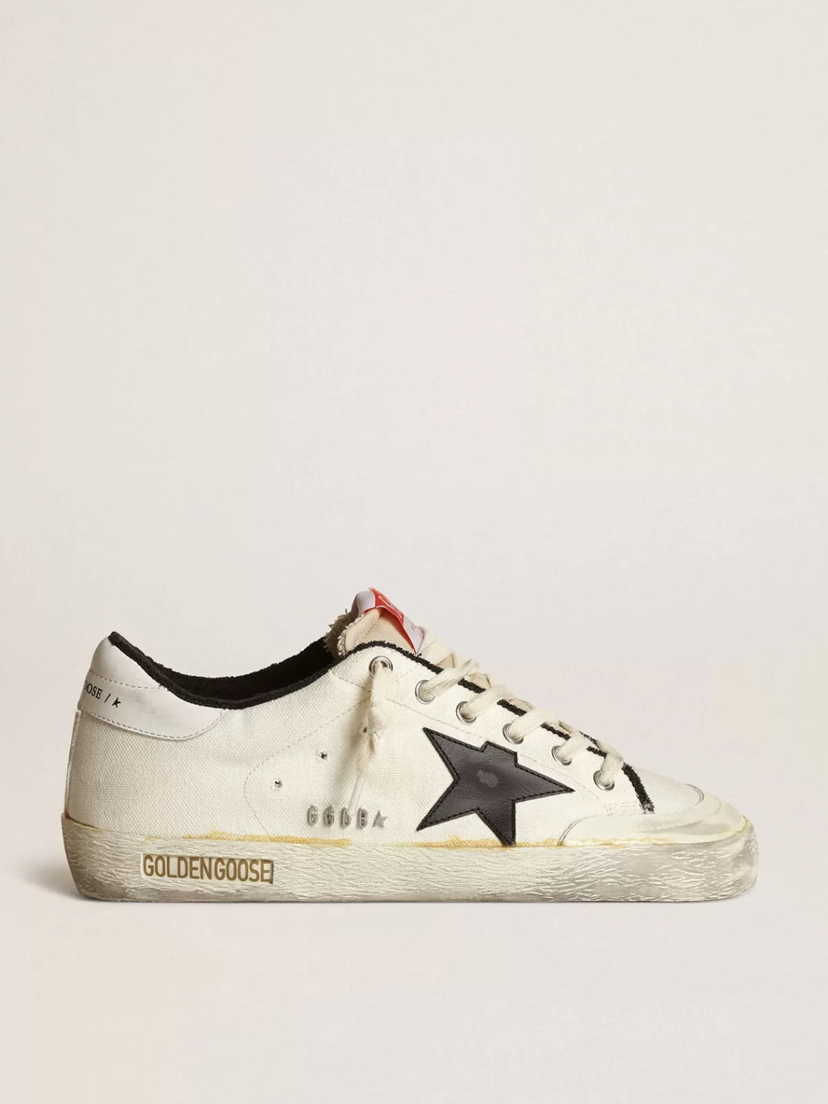 Golden Goose Men's Super-Star LTD in beige canvas with black star Online