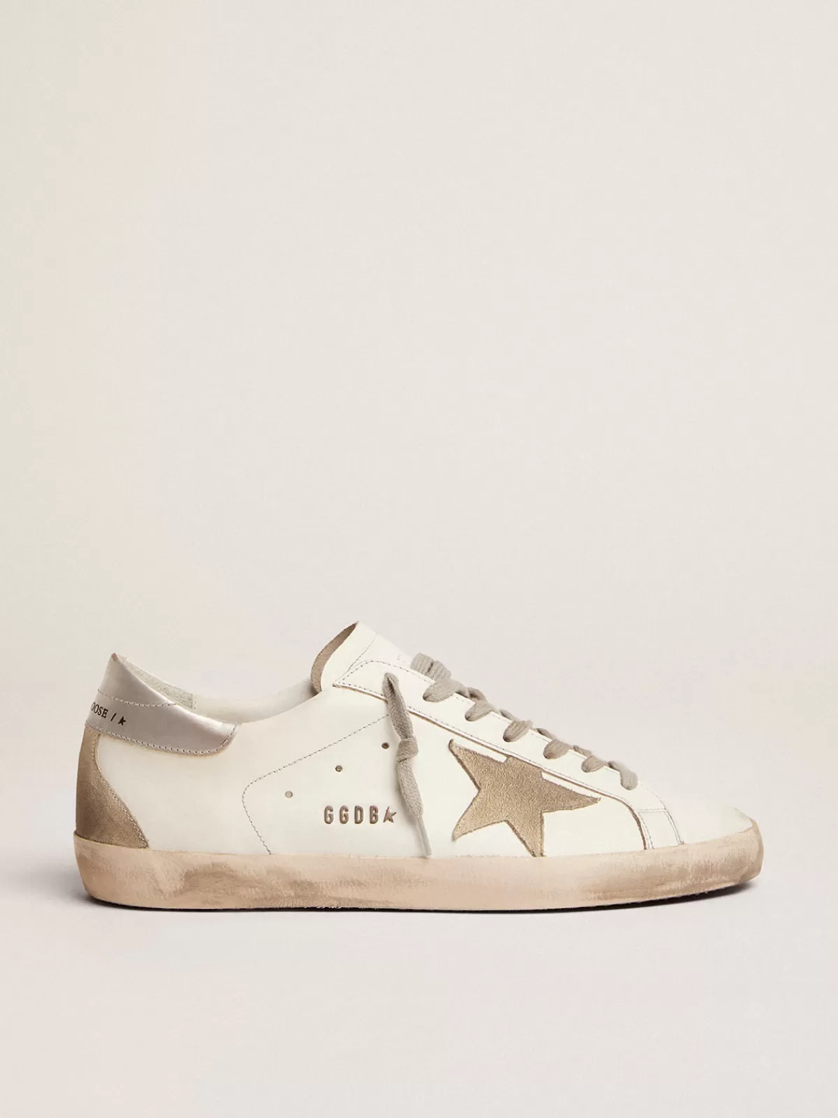 Golden Goose Men's Super-Star with silver heel tab and lettering Shop