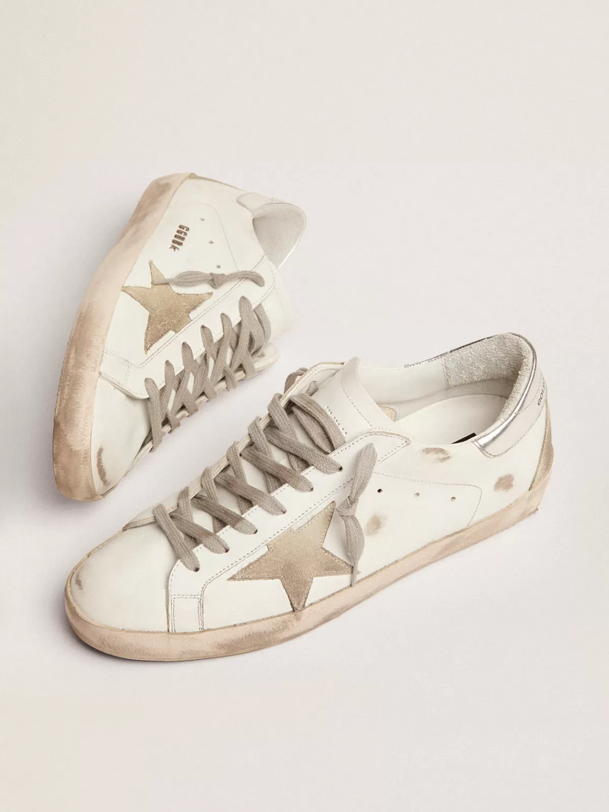 Golden Goose Men's Super-Star with silver heel tab and lettering Shop