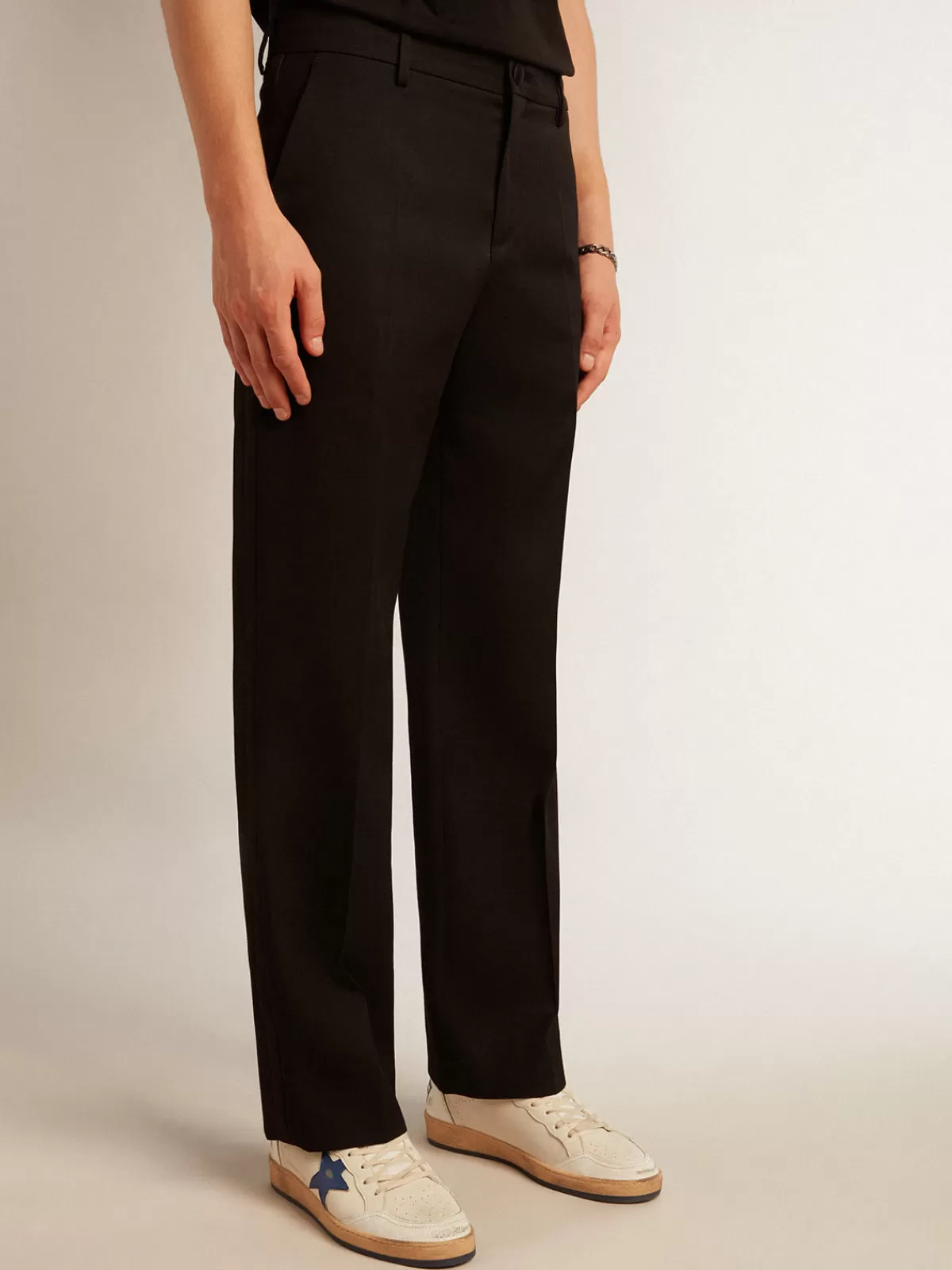 Golden Goose Men’s tuxedo pants in wool gabardine black Outlet