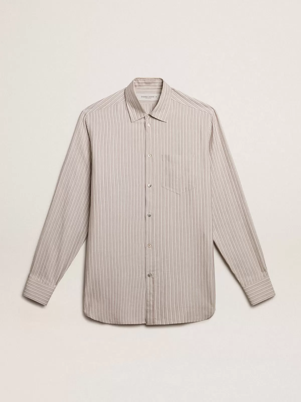 Golden Goose Men's viscose-blend linen shirt with striped pattern gray Best Sale