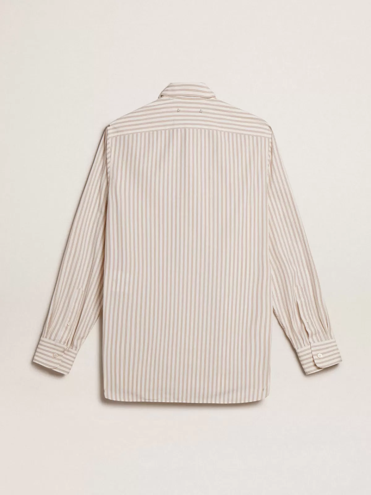 Golden Goose Men’s cotton shirt with beige stripes white Fashion