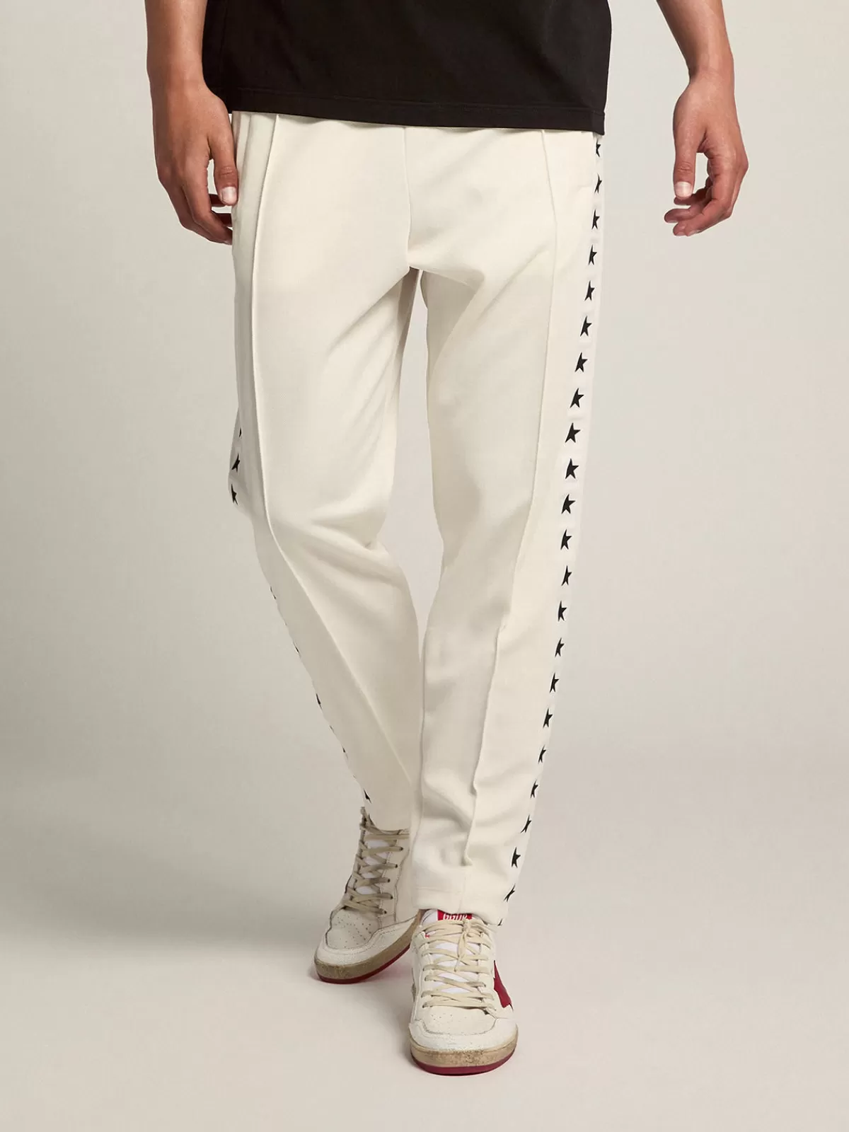 Golden Goose Men's white joggers with black stars on the sides papyruswhite Outlet