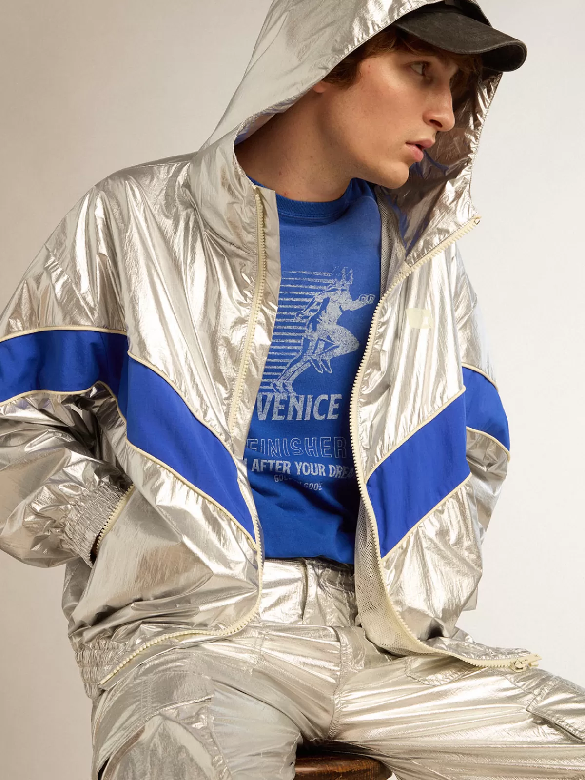 Golden Goose Men's windcheater in technical fabric silver Online