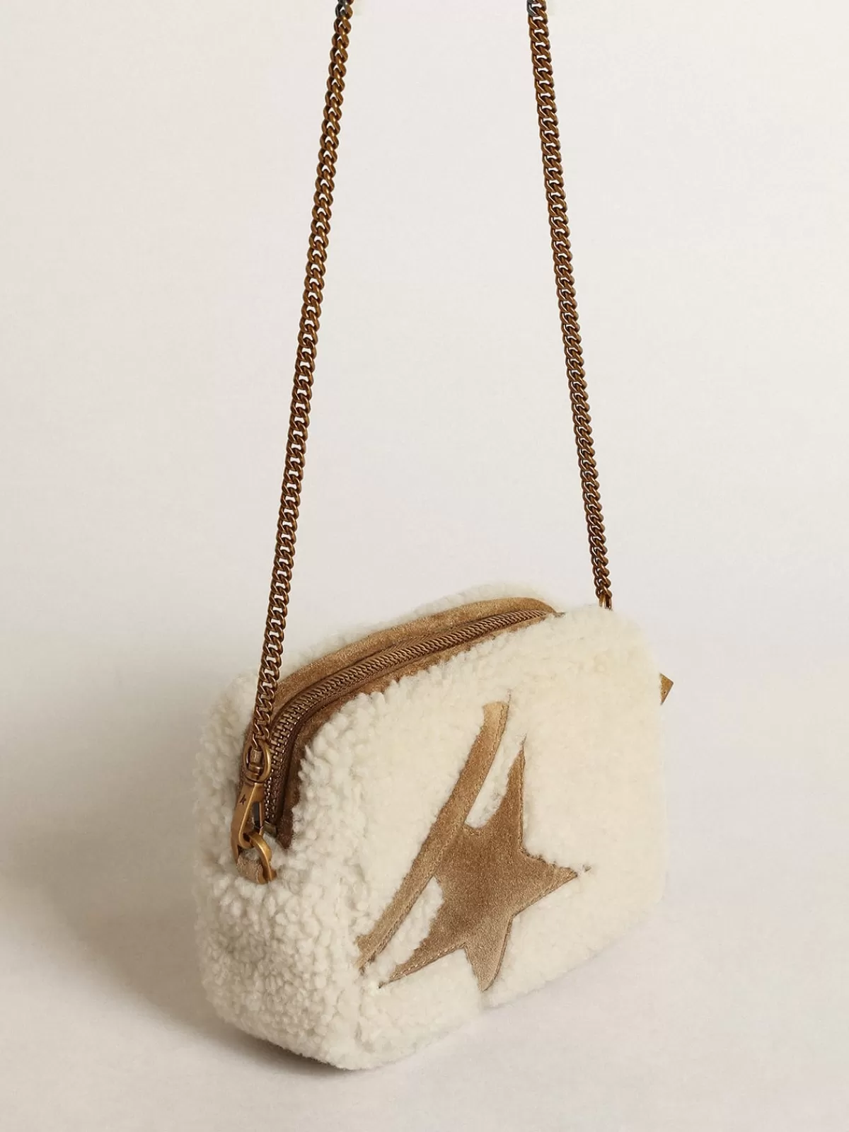 Golden Goose Mini Star Bag in shearling with suede star beige Online