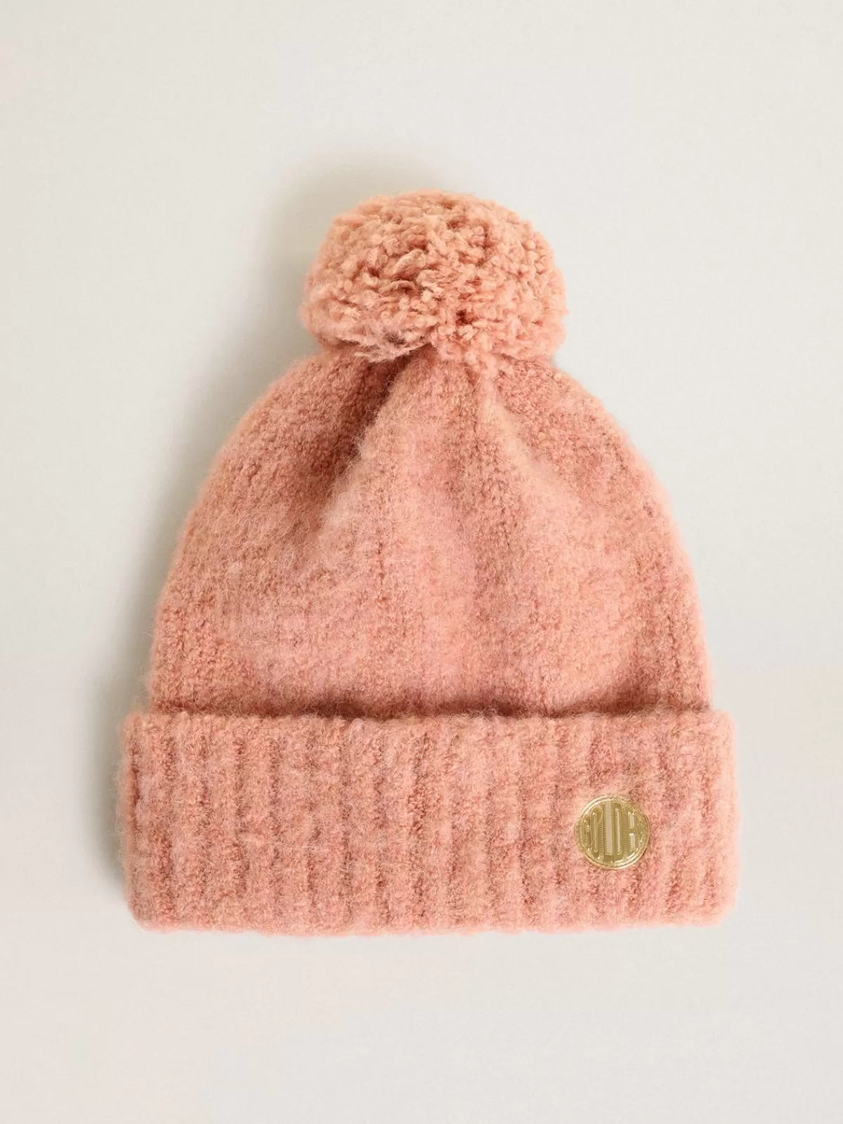 Golden Goose Pale pink wool beanie with pompom black Hot