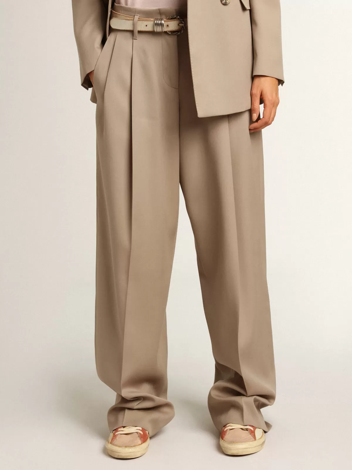 Golden Goose Pants in light beige wool gabardine New