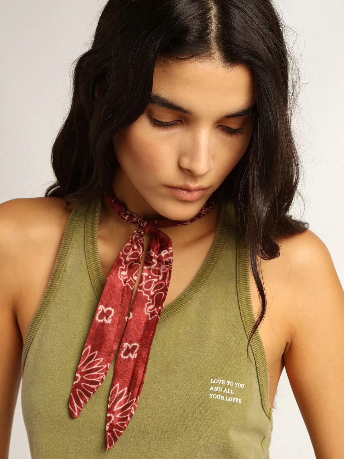 Golden Goose Pesto-green tank top with white lettering on the front pestogreen Best Sale