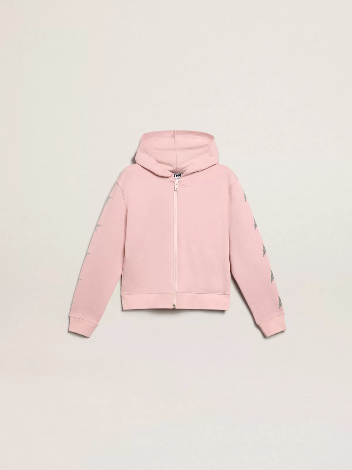 Golden Goose sweatshirt with hood and silver glitter stars pink Cheap