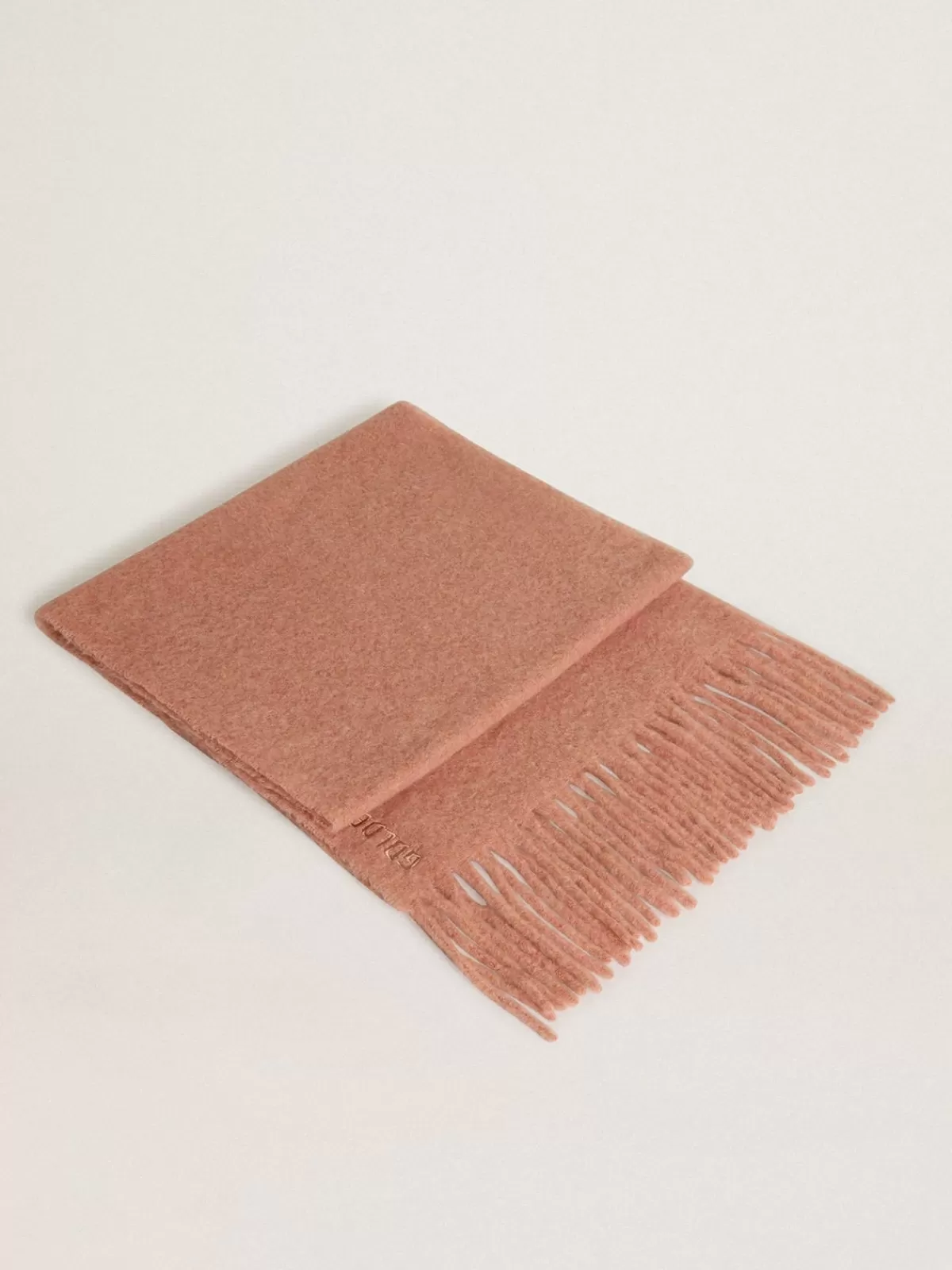 Golden Goose Powder pink wool scarf with fringe and ‘Golden’ lettering powderpink Sale