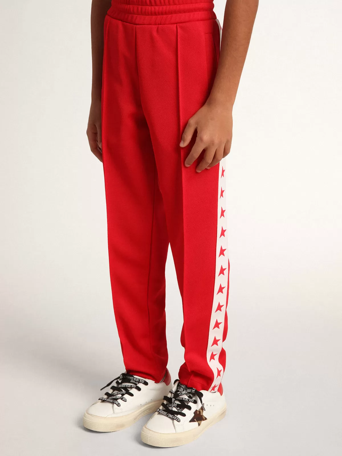 Golden Goose Red joggers with white stripe with contrasting red stars redandwhite Flash Sale