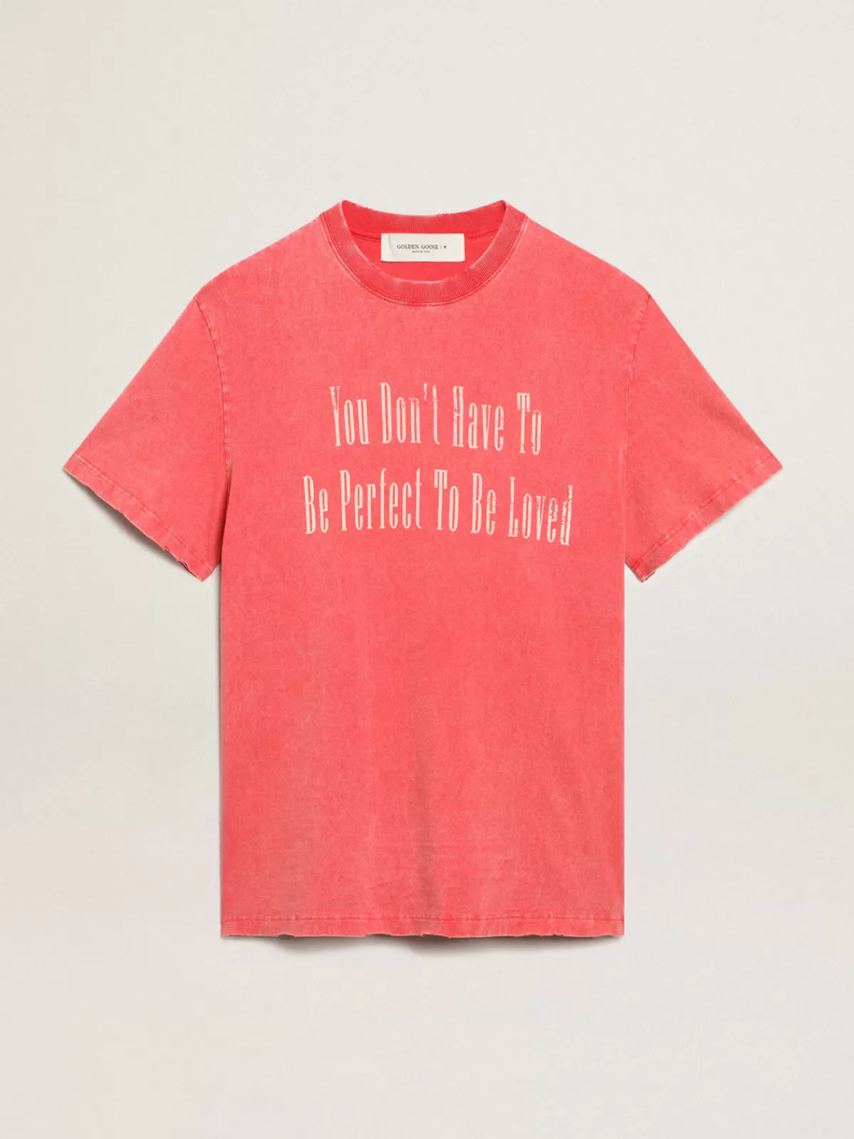 Golden Goose Red T-shirt with ecru printed lettering tangored Store