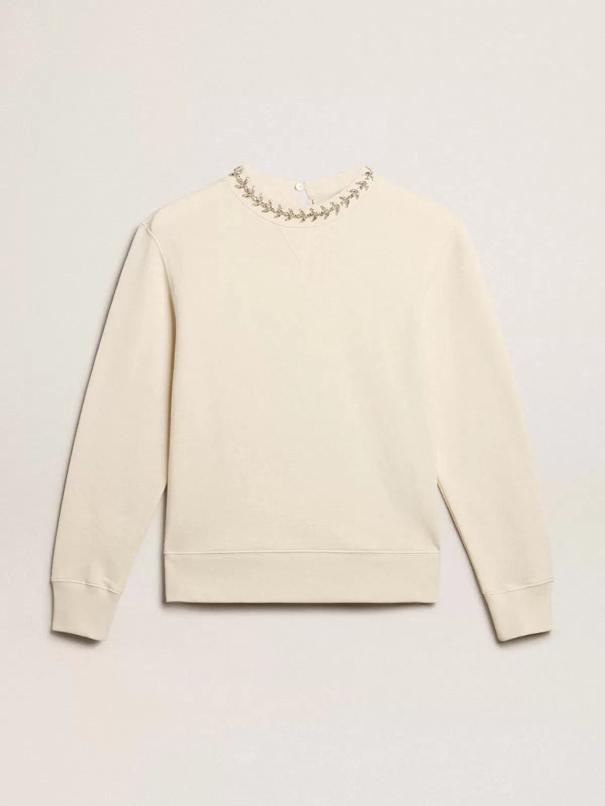 Golden Goose Round-neck cotton sweatshirt in aged white with hand-applied crystals black Cheap