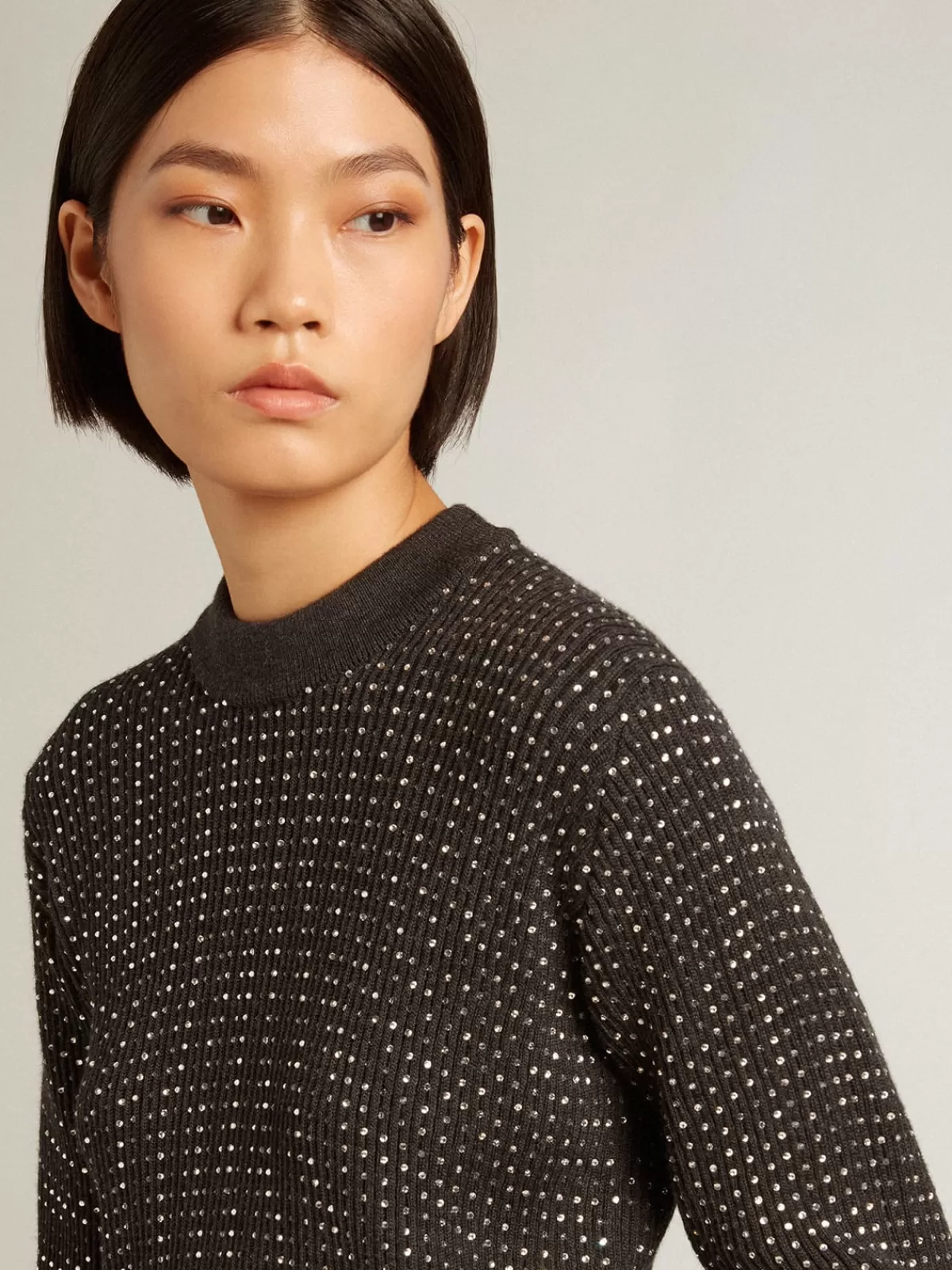 Golden Goose Round-neck sweater in merino wool with all-over crystals Sale