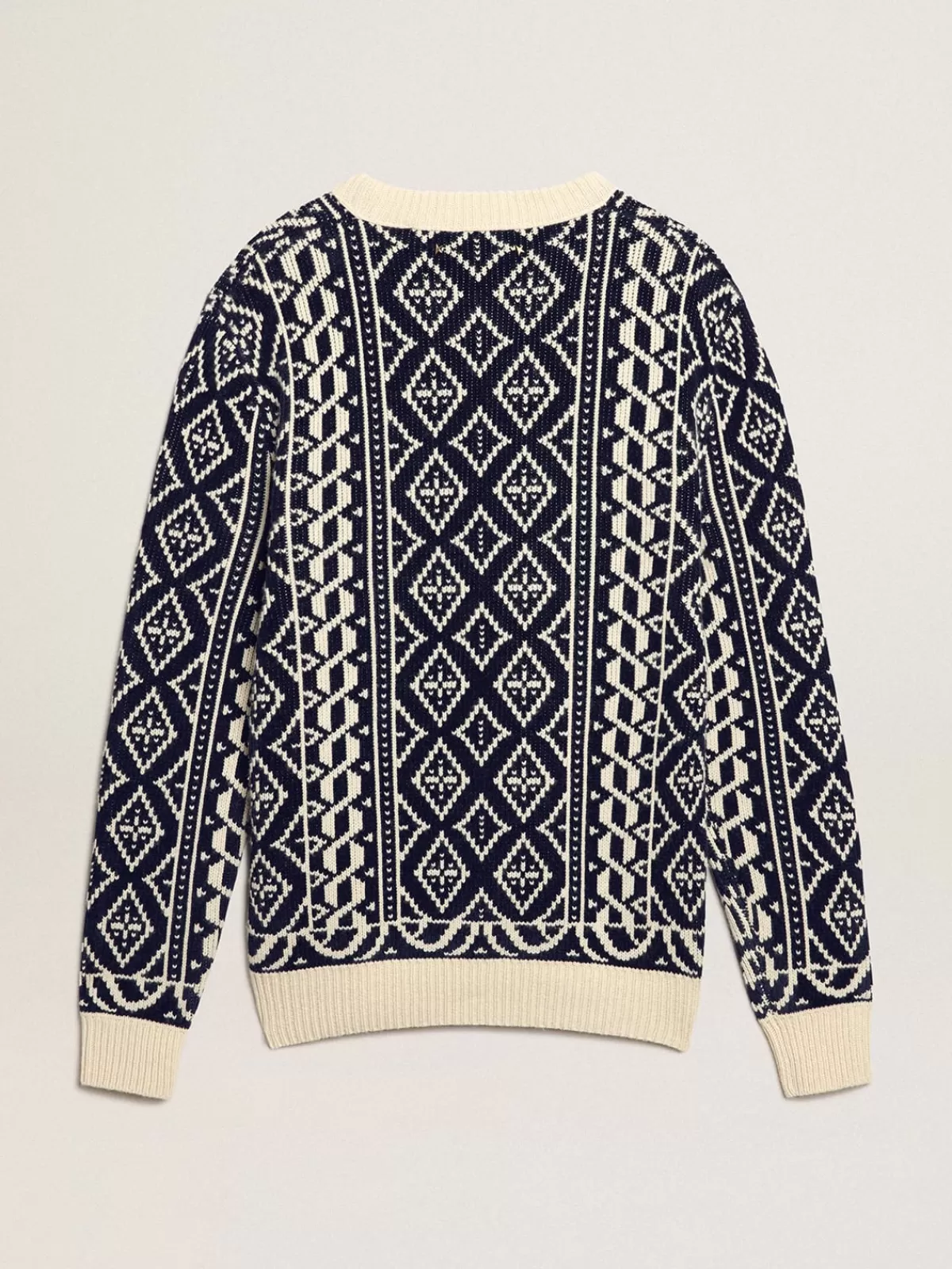 Golden Goose Round-neck sweater with parchment and blue geometric pattern parchmentandblue Best