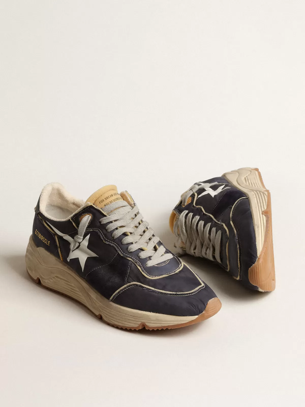 Golden Goose Running Sole in blue nylon with white printed star Fashion