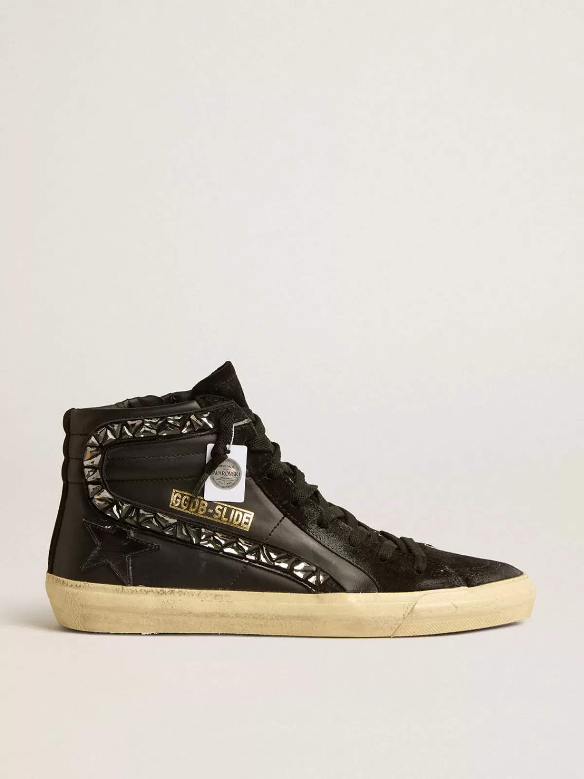 Golden Goose Slide in leather with black star and crystal flash Flash Sale