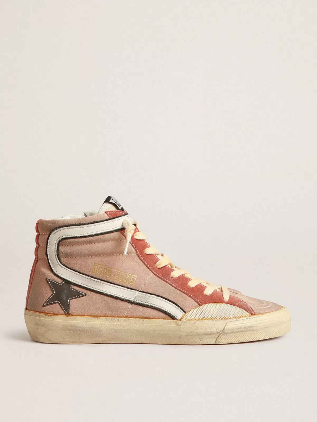 Golden Goose Slide in pink suede with anthracite laminated leather star Flash Sale