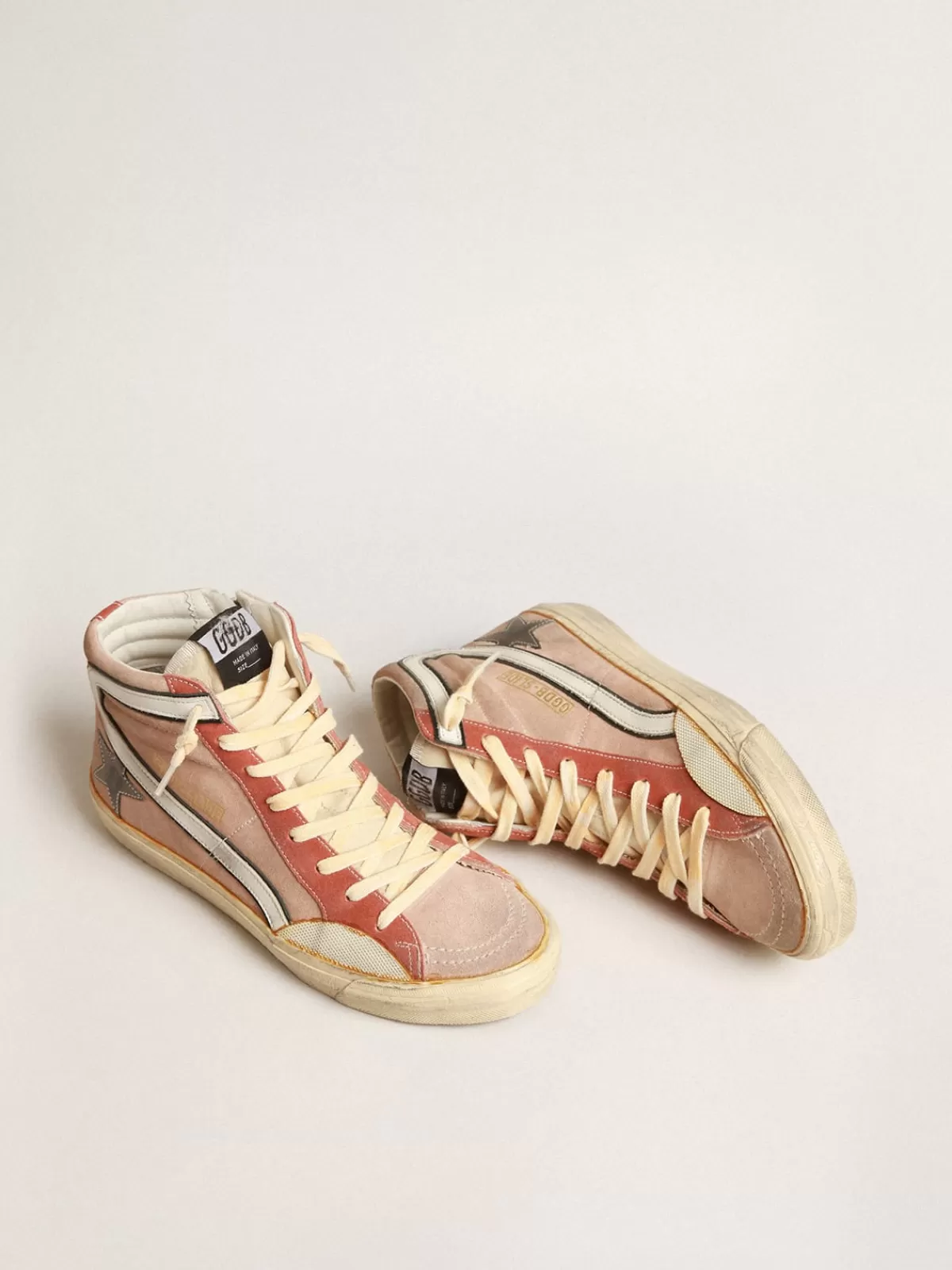 Golden Goose Slide in pink suede with anthracite laminated leather star Flash Sale