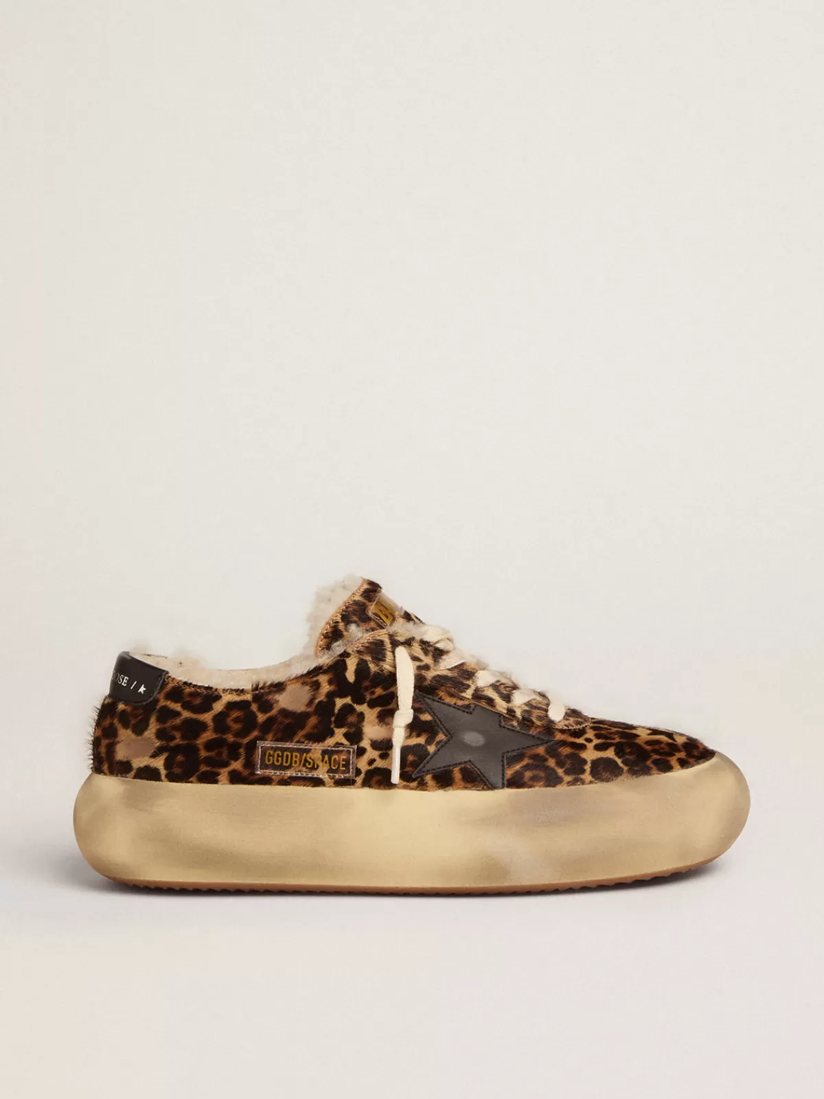 Golden Goose Space-Star shoes in animal-print pony skin with shearling lining agedwhite Online