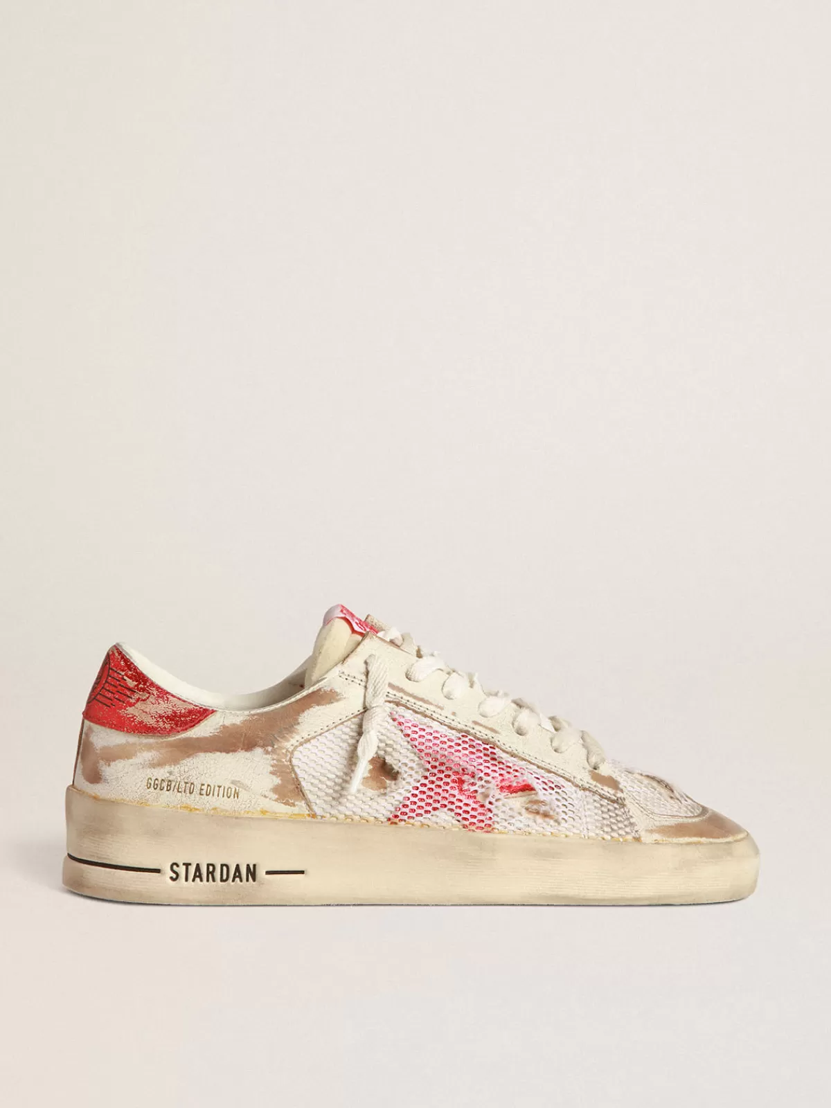 Golden Goose Stardan LAB sneakers in white leather and mesh with red laminated leather star Cheap
